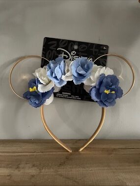 NWT Disney Minnie Mouse Ears Gold Metal with Blue Flowers Aldi exclusive